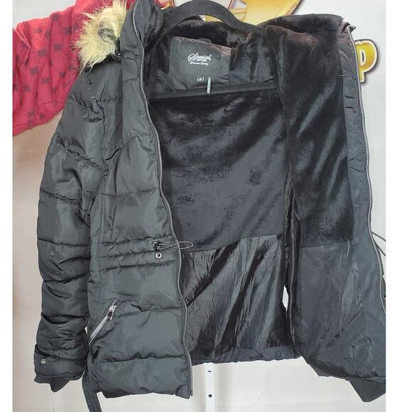 Special One Black Puffer Coat with Faux Fur Hood Women’s Size Large - Picture 4 of 7